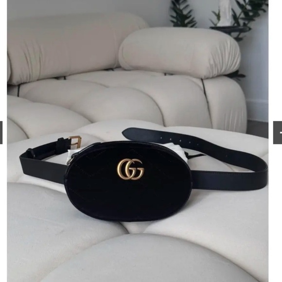 Gucci Black Velvet Oval Fanny Pack Marmont GG AUTHENTIC - Picture 16 of 16